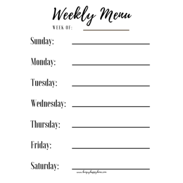 Free Weekly Menu Planning Printable