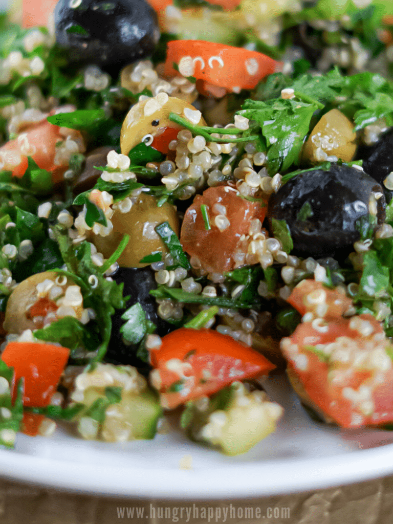 close up image of quinoa tabbouleh