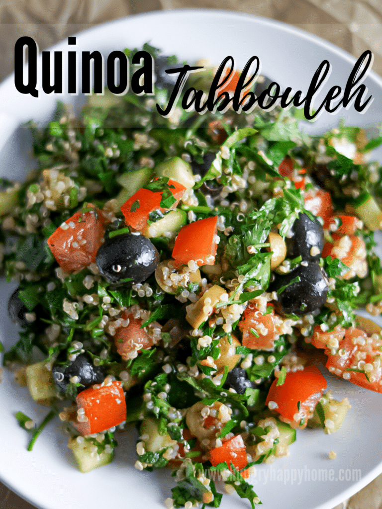 image with plate full of quinoa tabbouleh