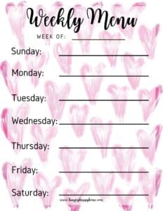Indulge in a Free Valentine’s Day Weekly Menu Printable
