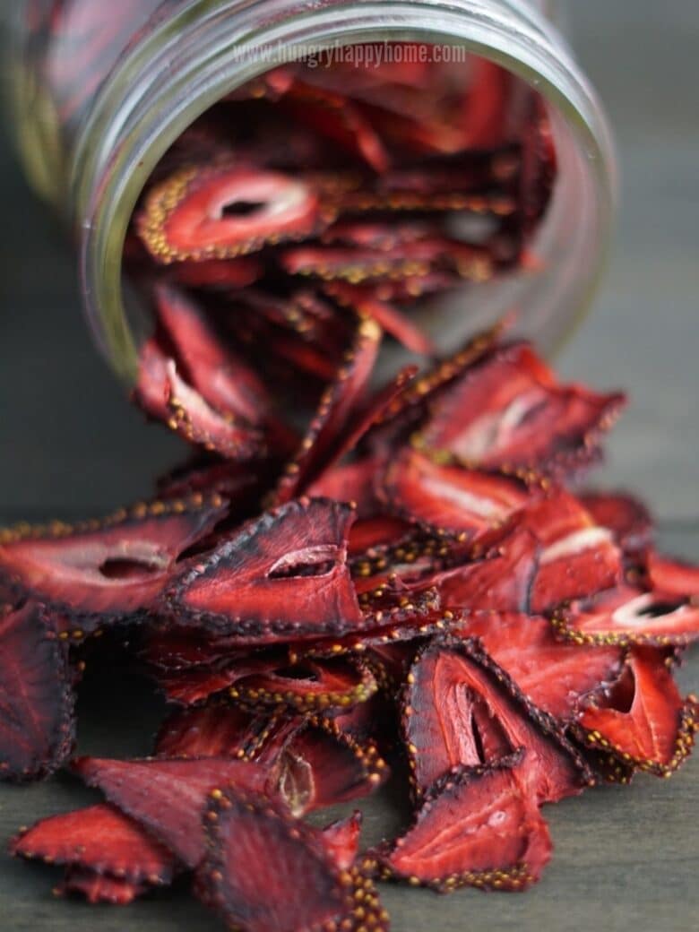 Dehydrated Strawberries in a Mason Jar